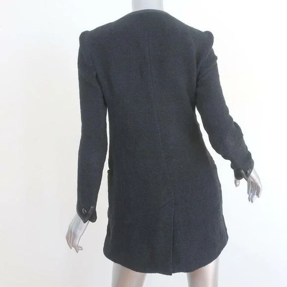 Isabel Marant Double Breasted Jacket Black Leather-Trim Herringbone Size 38 - Picture 5 of 9